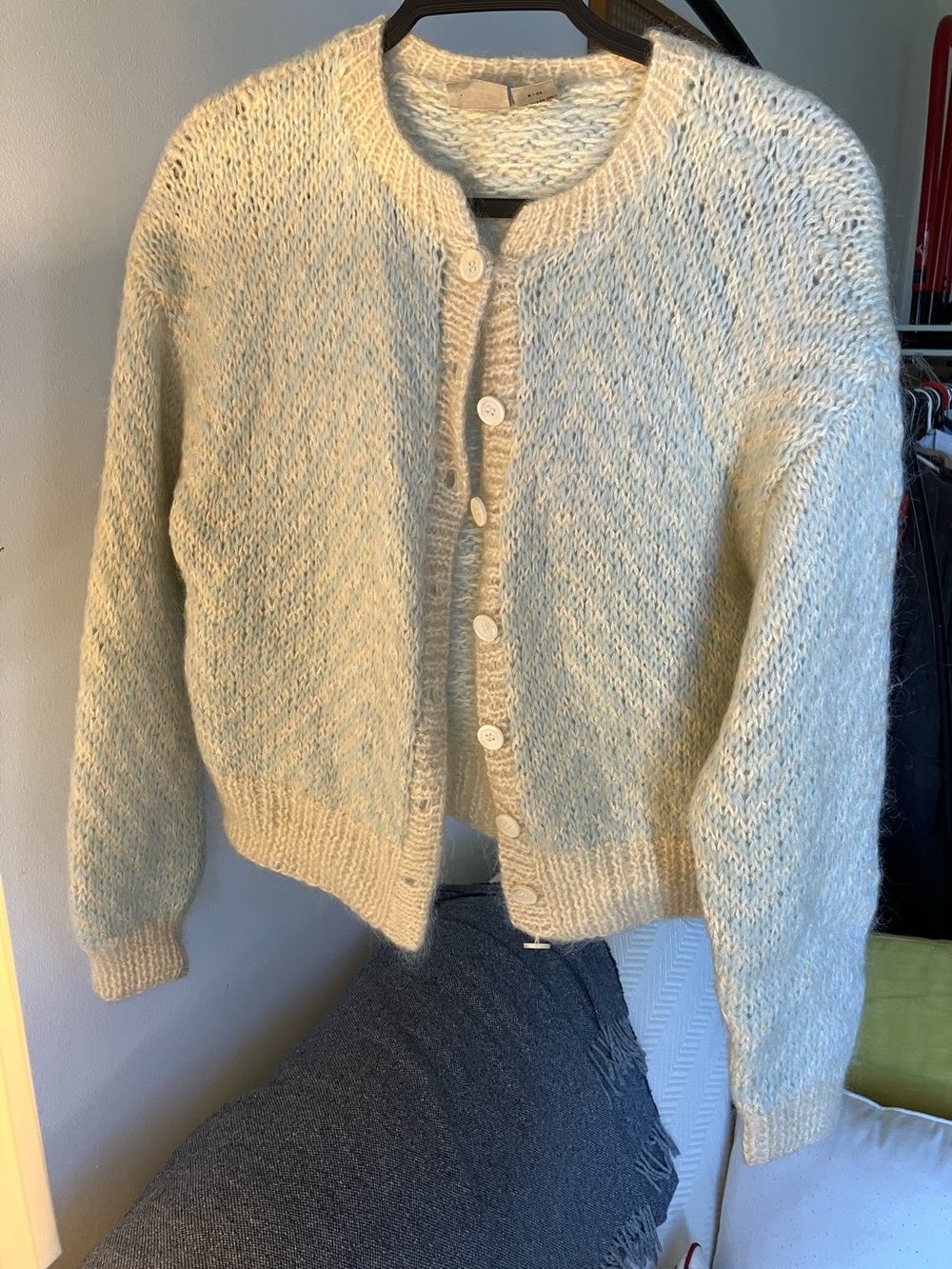 Liz Claiborne Petite vintage pastel fuzzy chunky wool blend Button-Up Cardigan
